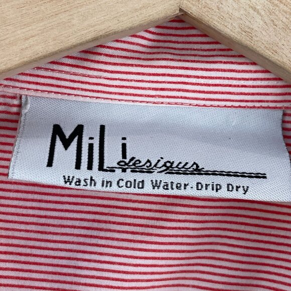 MiLi Designs Womens Plus 1X Button Up Shirt Heart Patches Red Striped Blouse Top - Picture 4 of 11